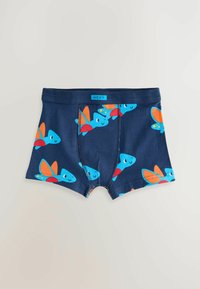 Boxer in blu navy con un motivo giocoso di pesci cartoon in blu, arancione e rosso. Tessuto morbido con una vita comoda.