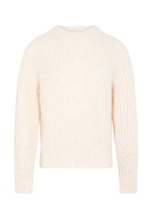 Chunky, strikket sweater i cremefarve med ribbet tekstur. Har en rund halsudskæring og en let cropped længde.