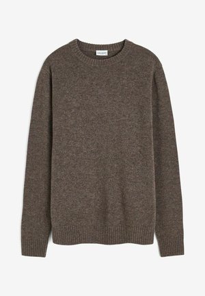 Brun uldsweater med rund hals, ribbede manchetter og kant. Blød tekstur, let struktureret overflade og en afslappet pasform.