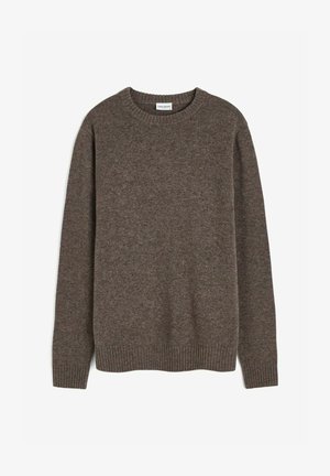 Brun uldsweater med rund hals, ribbede manchetter og kant. Blød tekstur, let struktureret overflade og en afslappet pasform.