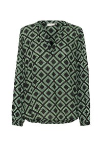 Blusa de manga larga en negro y verde con un patrón de diamantes, con escote en V y un corte relajado. Fabricada en tejido ligero.