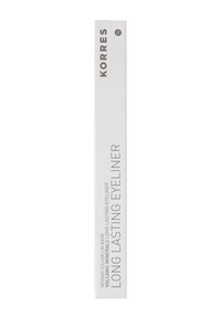 Eyeliner KORRES a Lunga Durata, confezione in cartone bianco con testo grigio, design rettangolare slim, presenta descrizione del prodotto e logo del marchio.