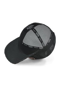 Black Von Dutch trucker cap with mesh back and visible brand label inside the hat's crown.