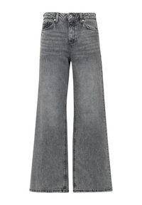 Weite Jeans in weichem, verwittertem schwarzen Denim. Verfügt über einen klassischen Knopfverschluss, ein Fünf-Taschen-Design und dezente Wischspuren auf der Vorderseite.