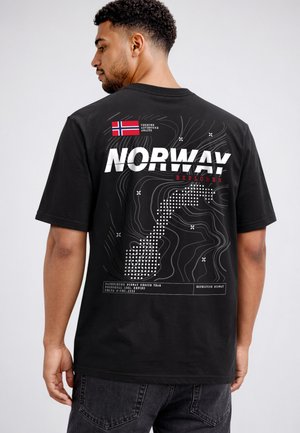 Neverless, HERREN T-SHIRT - NORWAY EXPLORER - OVERSIZED RELAXED FIT SOMMER - Print T-shirt - schwarz