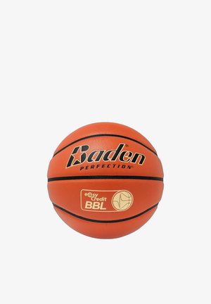 Orange Baden basketball med sorte linjer og logoer, herunder "easyCredit BBL" og en basketballgrafik på hvid baggrund.