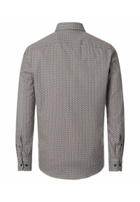 Langarmshirt mit geometrischem Muster, in einer Mischung aus Blau, Rot und Weiß. Aus glattem Stoff gefertigt, mit knöpfbaren Manschetten.