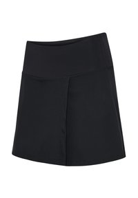 Svarte idrettsshorts med bred, elastisk midje, glatt tekstur og et slankt, tett design med sidesømmer.