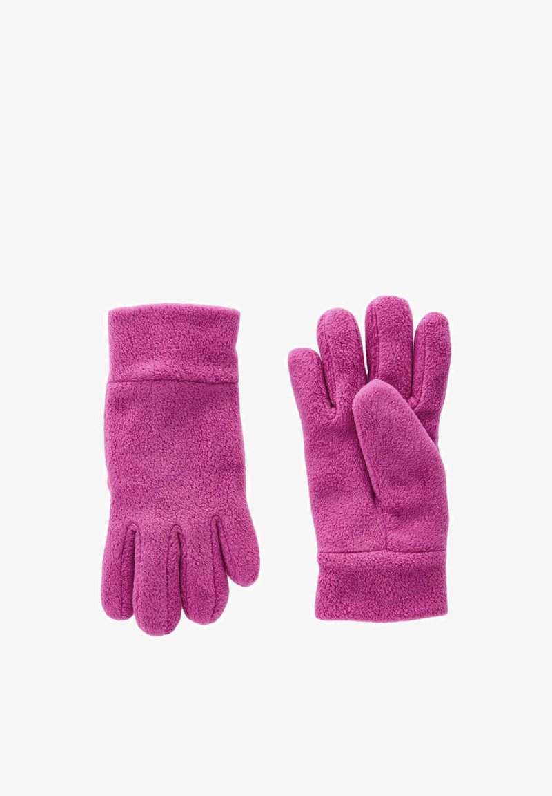 Gants en polaire de couleur rose vif, avec un design classique à cinq doigts et un poignet côtelé pour plus de chaleur et de confort.