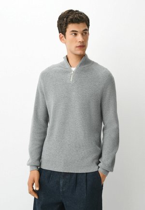 Next, REGULAR FIT - ESSENTIAL REGULAR FIT TEXTURED QUARTER ZIP JUMPER - Striktrøje - grey
