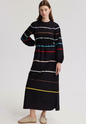 STRIPED DETAILED WITH ELASTIC WAISTBAND - Maxi dress - black