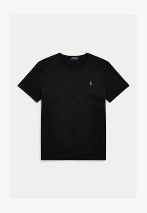 Fekete rövid ujjú, kerek nyakú póló apró hímzett Polo Ralph Lauren póni logóval a bal mellrészen.