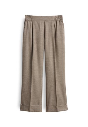 Weite Hosen aus strukturiertem Stoff in einem braun-beigen Karomuster. Mit elastischem Bund und umgeschlagenen Bündchen.