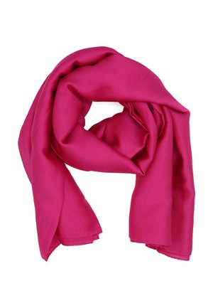 Sciarpa rosa realizzata in tessuto morbido, con una texture delicata e un design elegante e fluido. Intorcigliata e drappeggiata in una forma ad anello.