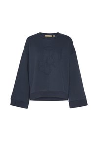 Tumši zils pārsvārsts ar garām piedurknēm un ribota kakla izgriezumu. Priekšpusē ir izcelta logo dizaina. 