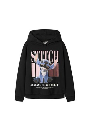 Sweat à capuche noir avec un graphisme coloré de Stitch de Lilo & Stitch et texte disant "STITCH Always be yourself."