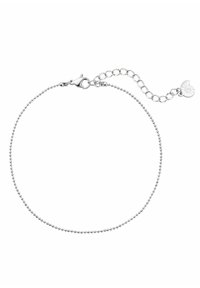 Silver bracelet featuring a delicate beaded design with a lobster clasp and adjustable chain, showcasing a small charm at the end.