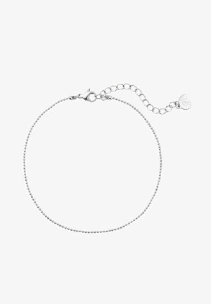 Silberarmband mit einem zarten Perlenmuster, einem Karabinerhakenverschluss und einer verstellbaren Kette, die am Ende einen kleinen Anhänger zeigt.