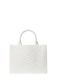 Borsa a tracolla bianca trapuntata realizzata in materiale sintetico, caratterizzata da un motivo a zigzag, doppi manici superiori e una forma rettangolare strutturata.