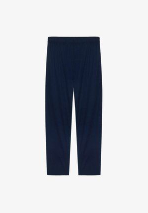 Marineblå bukser lavet af et blødt materiale, med en elastisk talje og en lige ben-design. Struktureret overflade uden mønstre.