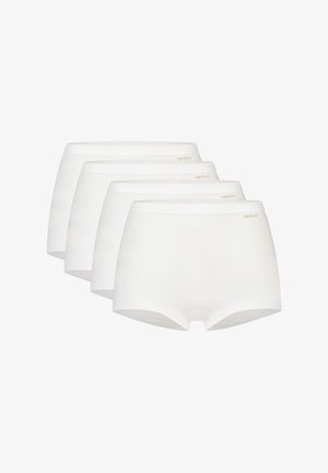 Caleçons en coton blanc, présentés dans un pack de quatre. Ils présentent une texture lisse et une taille confortable avec des logos de la marque discrets.