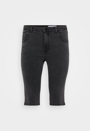 Sorte denim capri-bukser med lige skæring, fem lommer og tonalt syning. Stoffet har en let tekstur og et klassisk design.