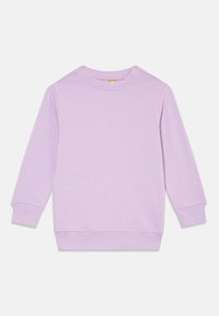 Lila sweatshirt met lange mouwen, geribbelde manchetten en een ronde hals. Gemaakt van een zachte, gestructureerde stof met een eenvoudig, onopgesmukt ontwerp.