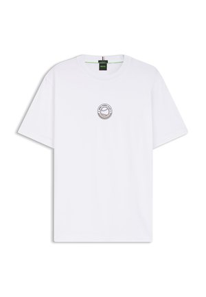 White short-sleeve T-shirt with a small circular "BOSS Tennis Club" logo centered on the chest.