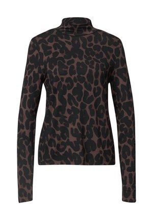 Street One Studio, LONG-SLEEVE TURTLE NECK SHIRT WITH CHECKERED PATTERN - T-shirt à manches longues - charred brown