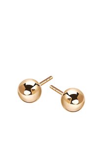 Złocone metalowe kolczyki w kształcie zaokrąglonym z wyciętym wzorem. Posiadają krótką cylindryczną końcówkę zapewniającą pewne mocowanie.