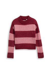 Rood en roze gestreepte cropped trui met een geribbelde ronde halslijn en een zachte textuur. Lange mouwen met een brede, relaxte pasvorm.