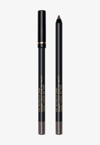 Schwarzer Eyeliner mit goldenen Akzenten, der ein ausziehbares Design hat. Die Mine ist braun mit einem matten Finish. Der Text auf dem Körper ist in Gold gedruckt.