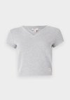 WOVEN LABEL V NECK TEE - Tricou basic - grey heather