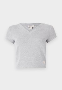 WOVEN LABEL V NECK TEE - Jednoduché tričko - grey heather