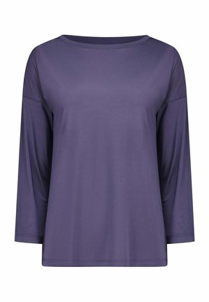 T-shirt violet uni à manches longues avec un col rond, présenté sur fond blanc.