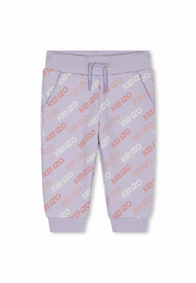 Lichtpaarse katoen joggers met herhaalde "KENZO" logo in rood en wit, elastische tailleband met trekkoord en afgeknipte enkels.