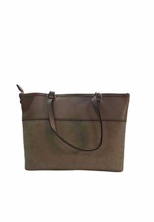 Borsa tote marrone con tracolla regolabile e motivo goffrato sottile nella metà inferiore.