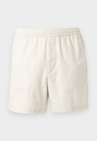 Μπεζ casual σορτς με ελαστική ζώνη, ίσια μπατζάκια και λεία υφή υφάσματος.