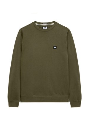 Sweat-shirt vert olive en mélange de coton, avec des manches longues, un col rond et un petit patch de marque noir sur la poitrine.