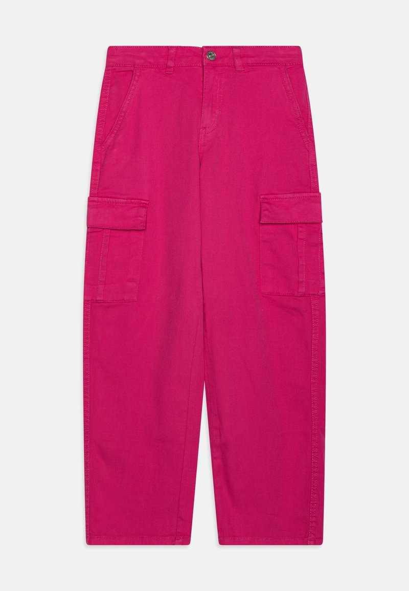 Pantaloni cargo rosa realizzati in cotone, con due tasche laterali e due tasche cargo, dal design a gamba dritta e dettagli cuciti.