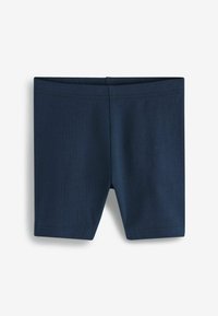 Marineblaue Shorts aus einem weichen, dehnbaren Stoff. Sie haben ein einfaches Design mit einem elastischen Bund und keine sichtbaren Muster oder Beschläge.