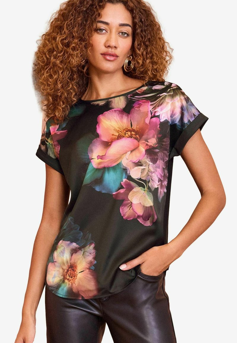 Love & Roses REGULAR FIT - Apdrukāts T-krekls - black and pink floral