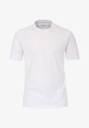 Witte T-shirt met korte mouwen van katoen, met een ronde hals en een klein logo op de borst, een gladde textuur en een klassieke pasvorm.