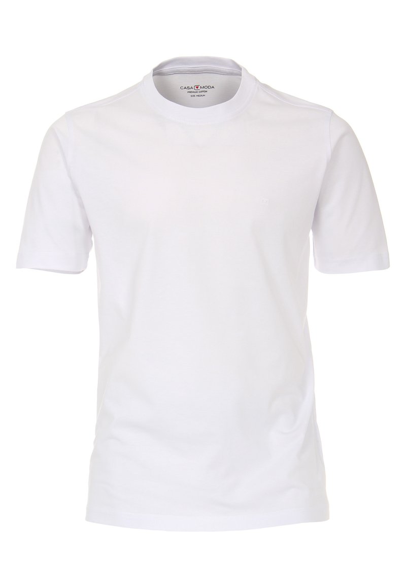 Witte T-shirt met korte mouwen van katoen, met een ronde hals en een klein logo op de borst, een gladde textuur en een klassieke pasvorm.