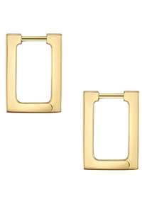 Auksinės metalinės kabučiai su stačiakampio forma, turinčios lygią, blizgią apdailą ir saugų užsegimą.