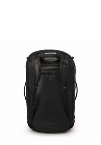 Schwarzer Duffel-Rucksack aus strapazierfähigem Material. Verfügt über zwei Schultergurte, verstärkte Griffe und eine große Öffnung für einfachen Zugang.