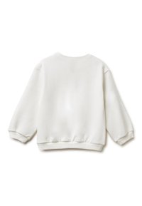 Felpa bianca con collo a giro, maniche lunghe e polsini a costine. Tessuto morbido con una texture liscia e vita elasticizzata.