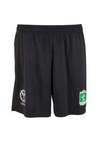 Black athletic shorts with elastic waistband, featuring white Colucci logo on left leg and green Fussballclub Kitzbühel crest on right leg.