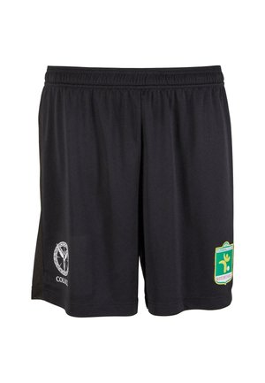Shorts sportivi neri con cintura elastica, con logo Colucci bianco sulla gamba sinistra e stemma del Fussballclub Kitzbühel verde sulla gamba destra.