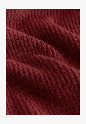 Tessuto a maglia ribbed color bordeaux, caratterizzato da linee parallele e sottili. Fibre morbide creano un aspetto caldo. Adatto per abbigliamento o accessori accoglienti.